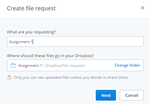 Dropbox File Requests Window