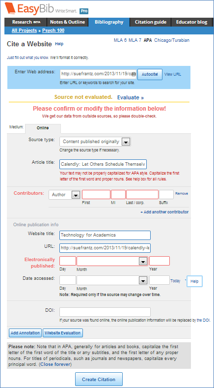 EasyBib's Guide to APA Parenthetical Citations