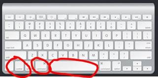 Mac keyboard, with circled keys control, command, spacebar