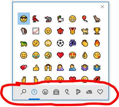 Windows 10 emoji menu